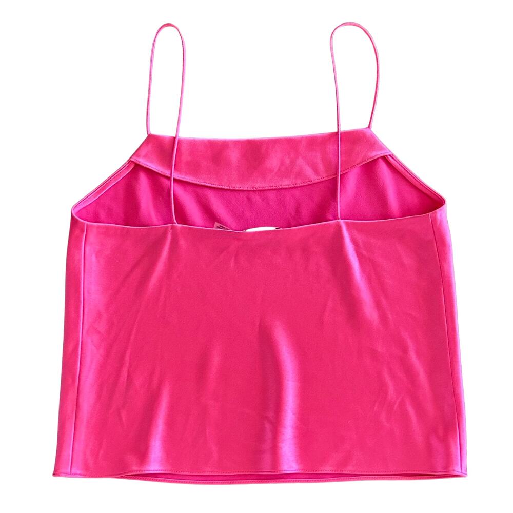 Alice + Olivia Harmon Cropped Drapey Slip Tank Satin Cami Hot Pink Medium - Picture 13 of 13